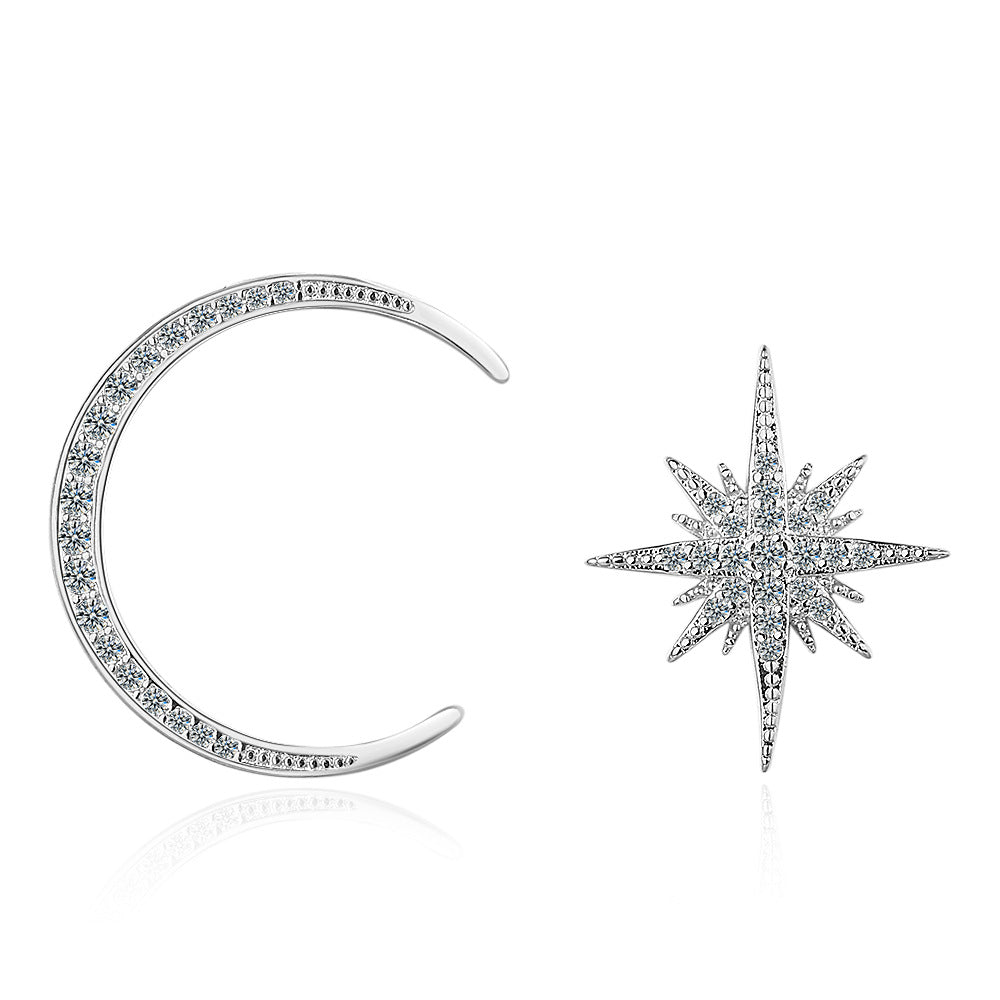 1 Pair Simple Style Shiny Star Moon Asymmetrical Inlay Copper Zircon Ear Studs
