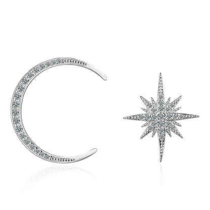 1 Pair Simple Style Shiny Star Moon Asymmetrical Inlay Copper Zircon Ear Studs
