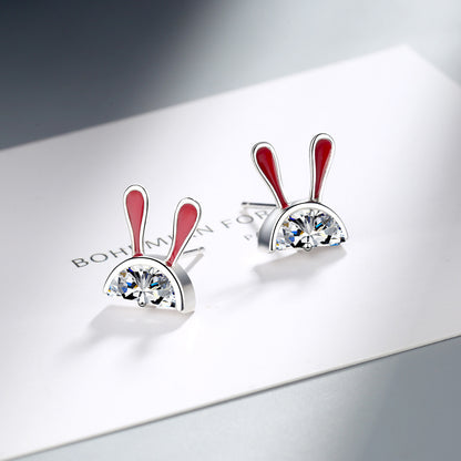 1 Pair Ig Style Cute Rabbit Epoxy Plating Inlay Copper Zircon Ear Studs