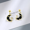 1 Pair Cute Moon Cat Epoxy Copper Drop Earrings