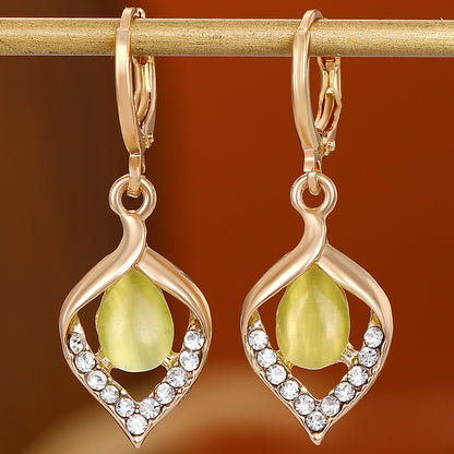 1 Pair Ig Style Water Droplets Plating Hollow Out Inlay Alloy Rhinestones Opal Drop Earrings