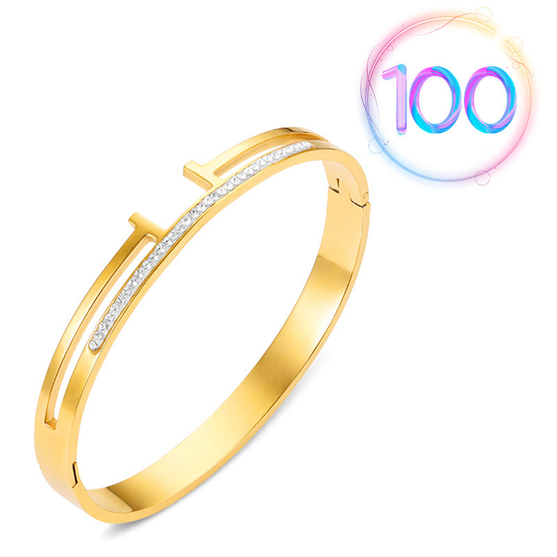 Fashion Geometric Stainless Steel Plating Zircon Bangle