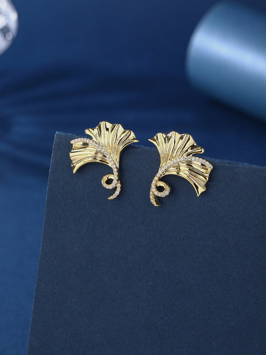 1 Pair Elegant Simple Style Ginkgo Leaf Plating Inlay Copper Zircon 18k Gold Plated Ear Studs