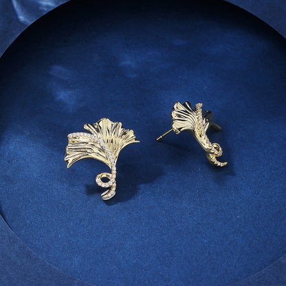1 Pair Elegant Simple Style Ginkgo Leaf Plating Inlay Copper Zircon 18k Gold Plated Ear Studs