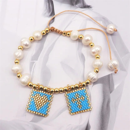 Ig Style Hip-hop Simple Style Geometric Palm Heart Shape Glass Rope Beaded Handmade Women's Bracelets