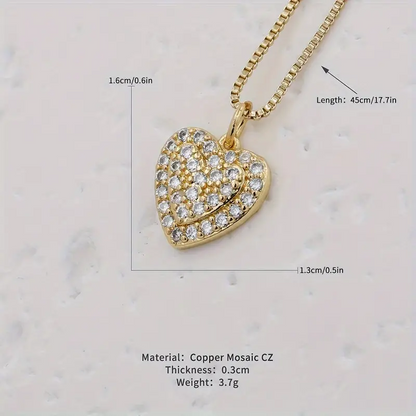 Glam Lady Shiny Heart Shape Copper Plating Inlay Zircon 18k Gold Plated Pendant Necklace