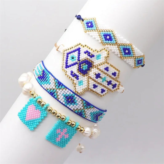 Ig Style Elegant Luxurious Palm Heart Shape Glass Knitting Women's Bracelets