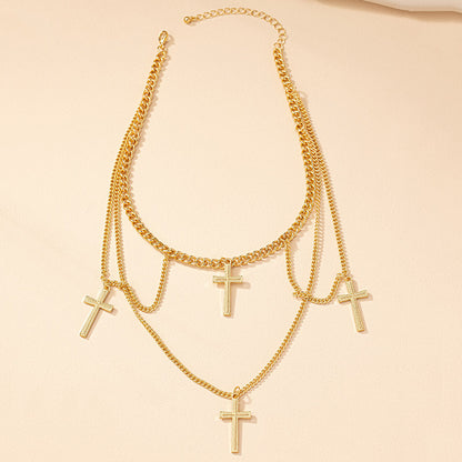 Nordic Style Original Design Punk Cross Alloy Plating Women's Layered Necklaces