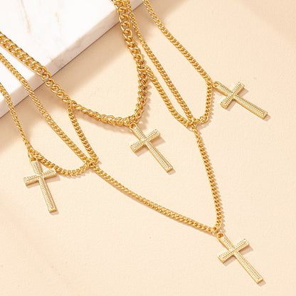 Nordic Style Original Design Punk Cross Alloy Plating Women's Layered Necklaces