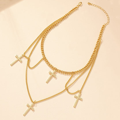 Nordic Style Original Design Punk Cross Alloy Plating Women's Layered Necklaces