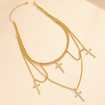 Nordic Style Original Design Punk Cross Alloy Plating Women's Layered Necklaces