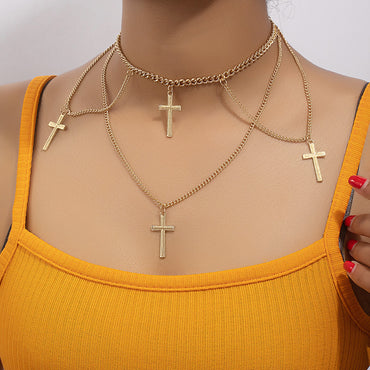 Nordic Style Original Design Punk Cross Alloy Plating Women's Layered Necklaces