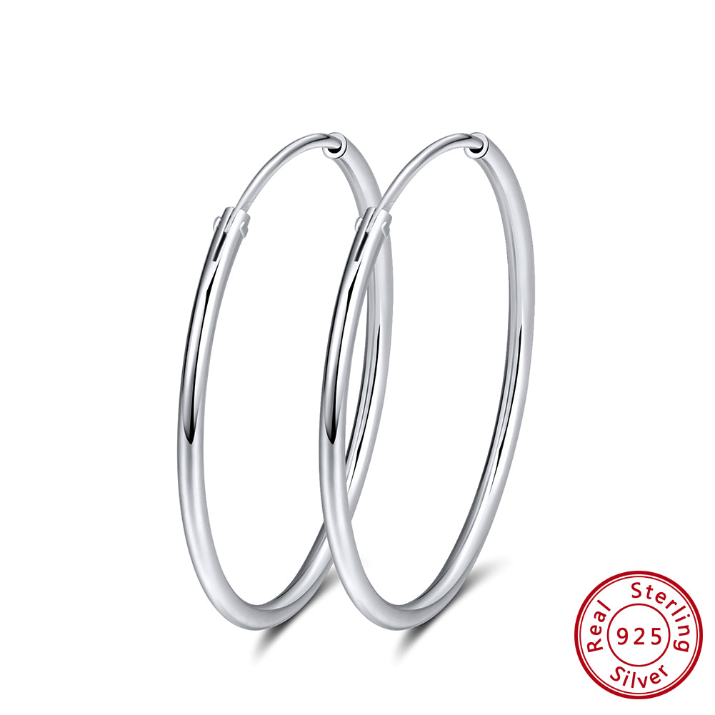 1 Pair Simple Style Round Polishing Plating Sterling Silver White Gold Plated Hoop Earrings