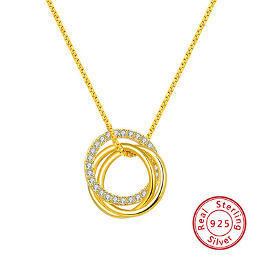 Simple Style Classic Style O-shape Round Sterling Silver Polishing Plating Inlay Zircon White Gold Plated Pendant Necklace