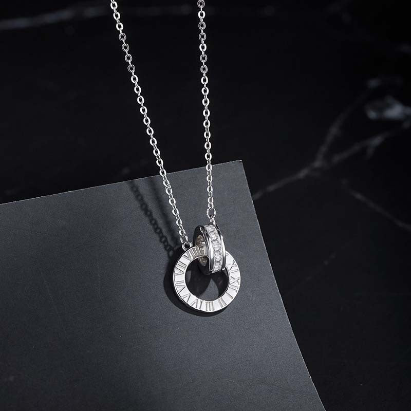 Basic Round Sterling Silver Plating White Gold Plated Pendant Necklace