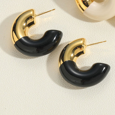 1 Pair Simple Style Commute C Shape Ball Epoxy Plating Brass 18k Gold Plated Ear Studs