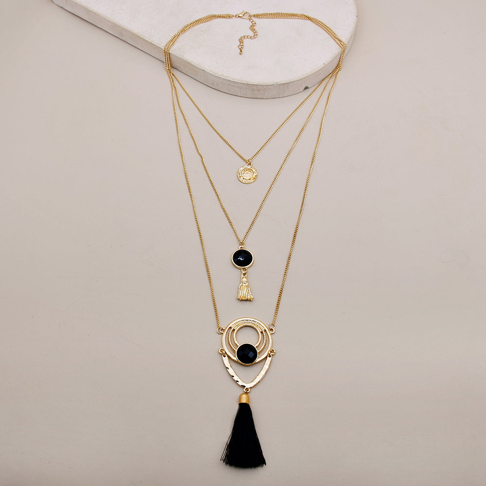 Elegant Lady Tassel Alloy Layered Handmade Plating Gold Plated Women's Three Layer Necklace