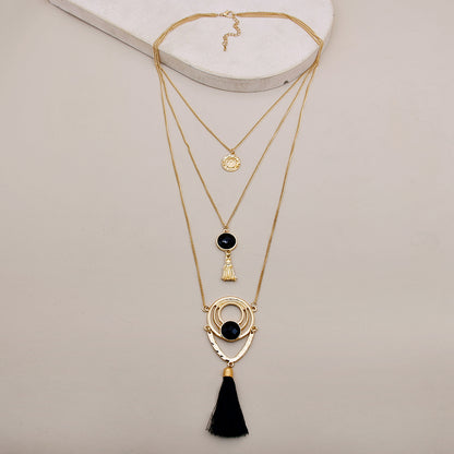 Elegant Lady Tassel Alloy Layered Handmade Plating Gold Plated Women's Three Layer Necklace