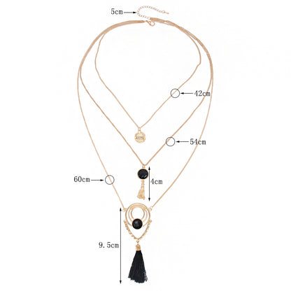 Elegant Lady Tassel Alloy Layered Handmade Plating Gold Plated Women's Three Layer Necklace