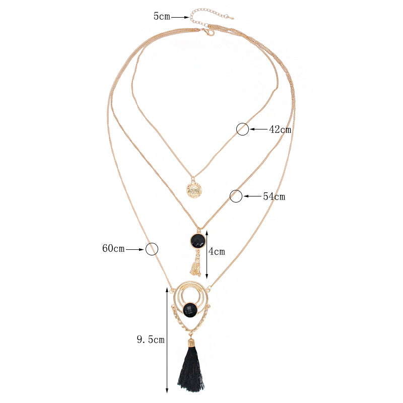 Elegant Lady Tassel Alloy Layered Handmade Plating Gold Plated Women's Three Layer Necklace