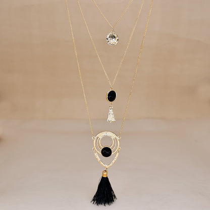 Elegant Lady Tassel Alloy Layered Handmade Plating Gold Plated Women's Three Layer Necklace