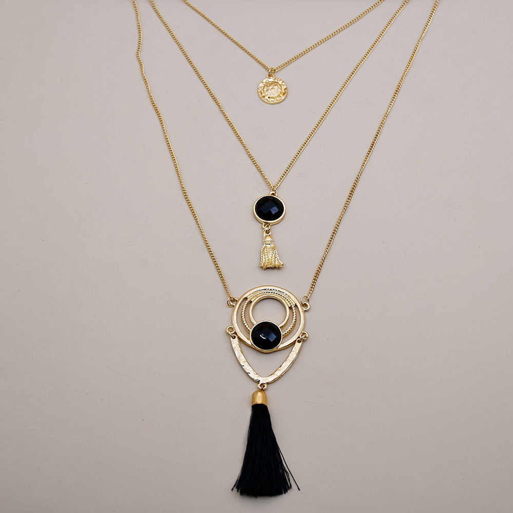 Elegant Lady Tassel Alloy Layered Handmade Plating Gold Plated Women's Three Layer Necklace