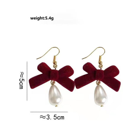 1 Pair Retro Bow Knot Imitation Pearl Alloy Drop Earrings