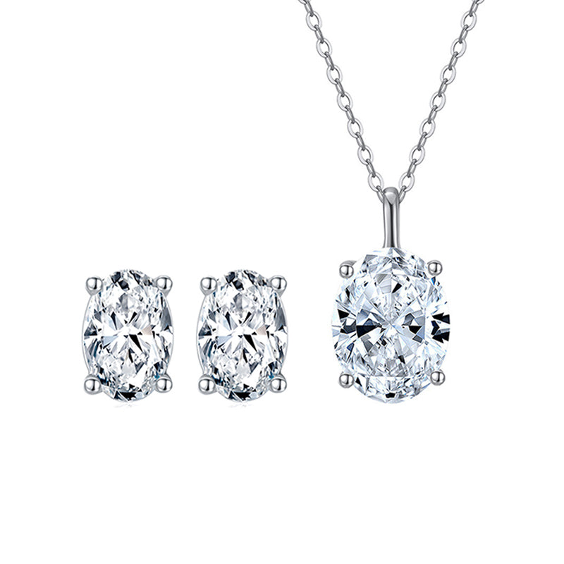 Elegant Luxurious Oval Sterling Silver Inlay Zircon Women's Jewelry Set