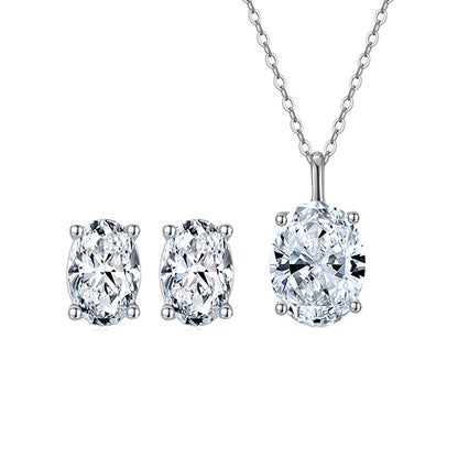 Elegant Luxurious Oval Sterling Silver Inlay Zircon Women's Jewelry Set