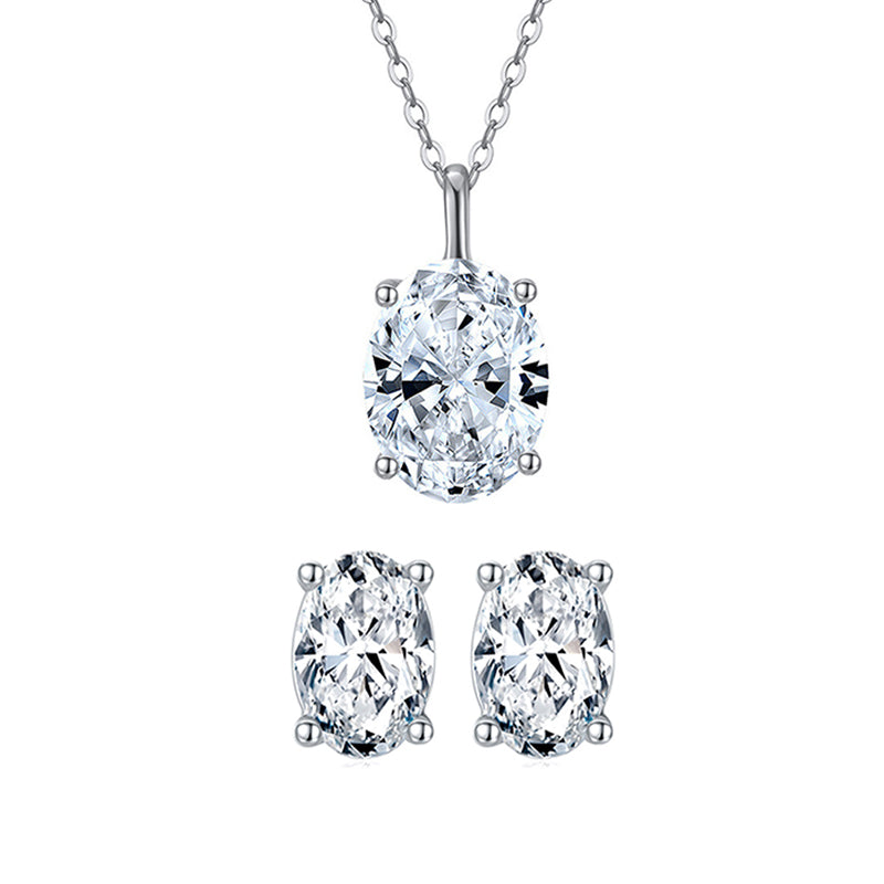 Elegant Luxurious Oval Sterling Silver Inlay Zircon Women's Jewelry Set