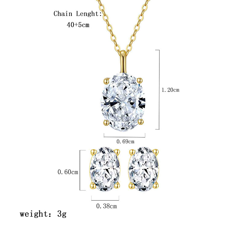 Elegant Luxurious Oval Sterling Silver Inlay Zircon Women's Jewelry Set