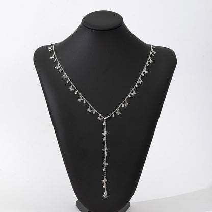 Sexy Simple Style Shiny Round Glass Copper Inlay Artificial Diamond Long Necklace