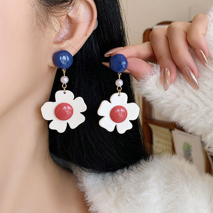 1 Pair Retro Flower Resin Drop Earrings