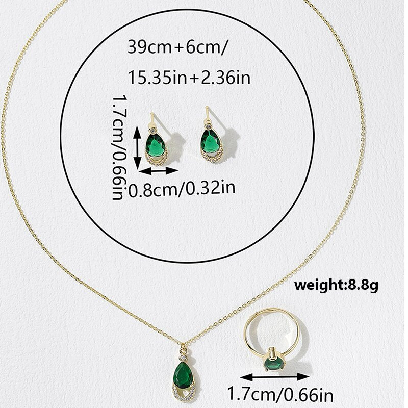 Retro Water Droplets Copper Inlay Zircon Rings Bracelets Necklace