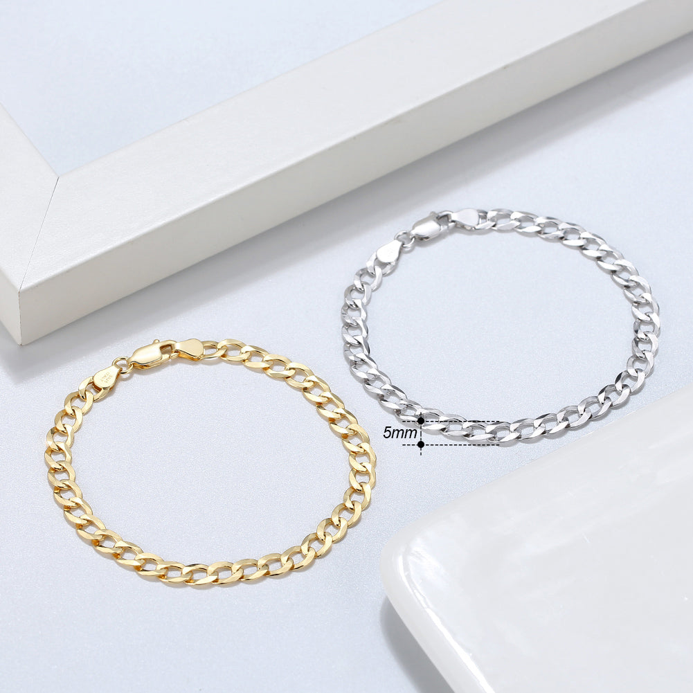 Hip-hop Simple Style Cool Style Solid Color Sterling Silver Plating Chain White Gold Plated Bracelets