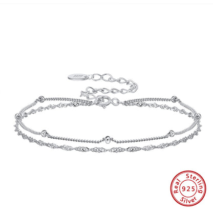 Japanese Style Simple Style Solid Color Sterling Silver Plating Chain White Gold Plated Bracelets