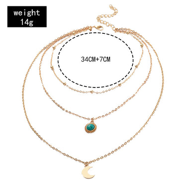 Streetwear Moon Alloy Plating Inlay Turquoise Women's Three Layer Necklace