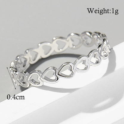 Romantic Simple Style Heart Shape Sterling Silver Hollow Out 14k Gold Plated White Gold Plated Rings