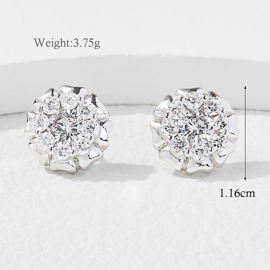 1 Pair Elegant Simple Style Commute Flower Inlay Sterling Silver Zircon White Gold Plated Rhodium Plated Ear Studs