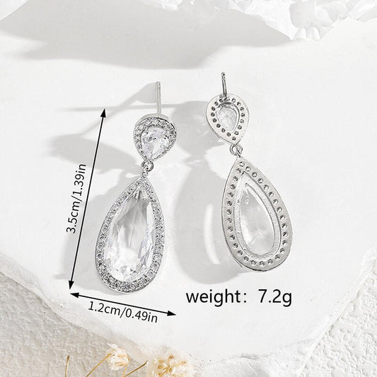 1 Pair Retro Simple Style Classic Style Water Droplets Inlay Copper Zircon Drop Earrings