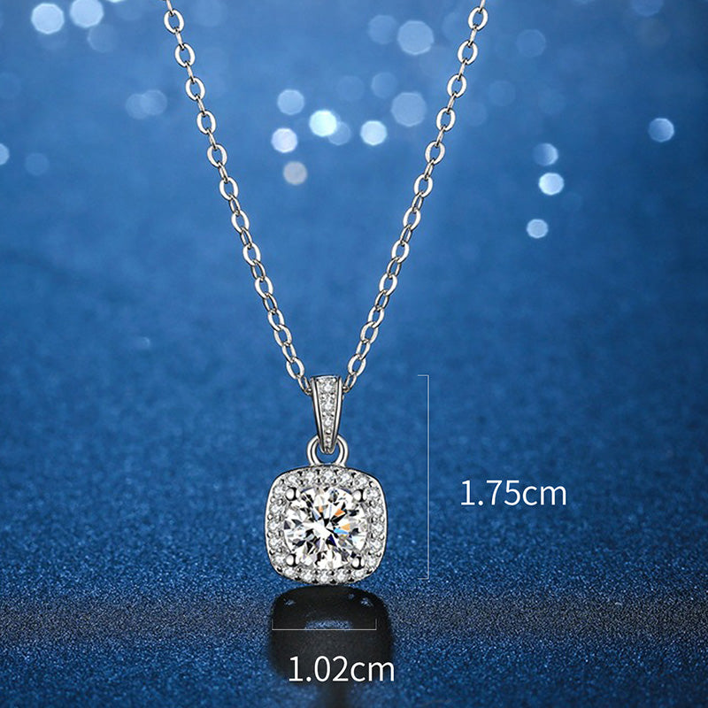 Elegant Princess Glam Square Sterling Silver Plating Inlay Zircon White Gold Plated Pendant Necklace