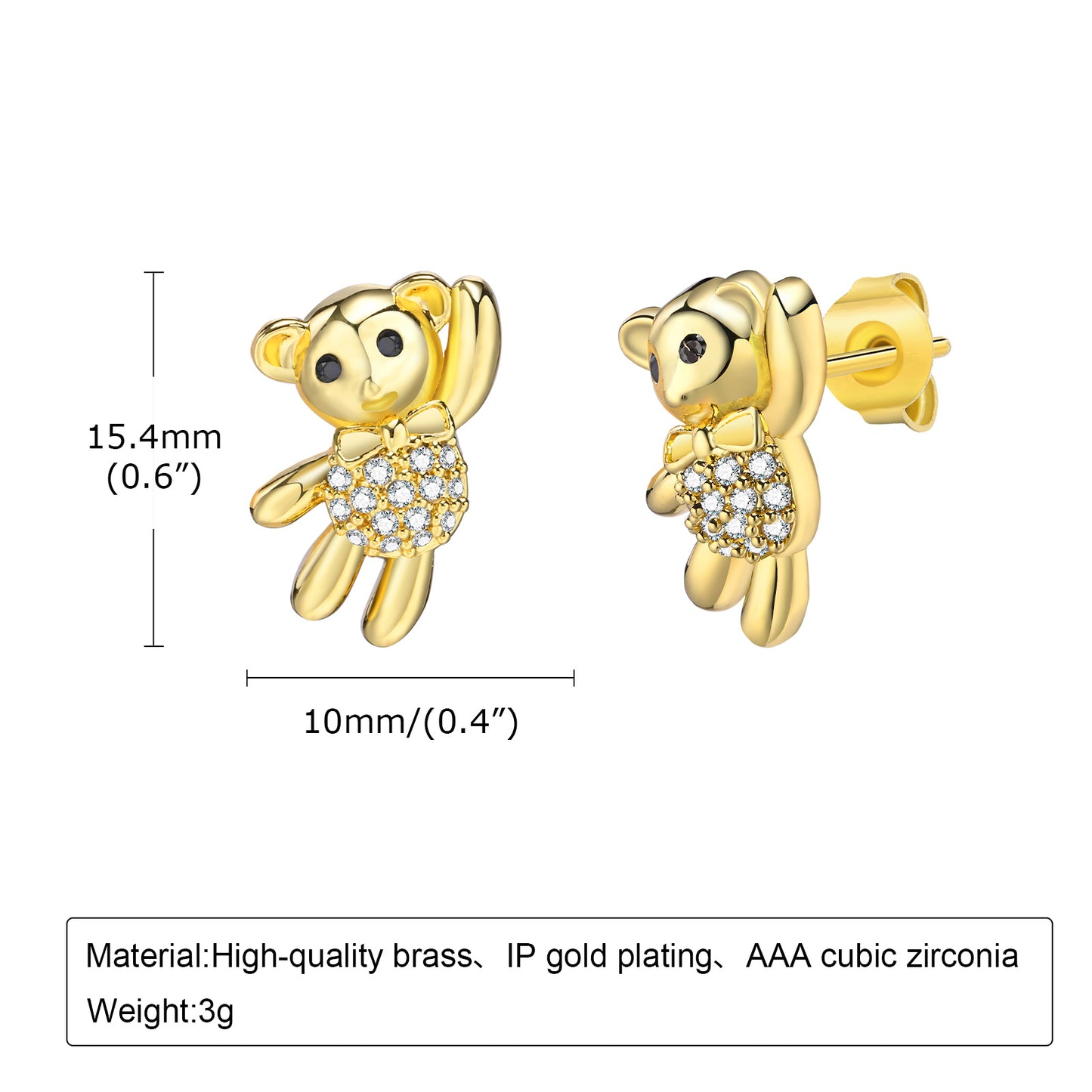 1 Pair Simple Style Animal Star Heart Shape Plating Inlay Stainless Steel Diamond Gold Plated Ear Studs