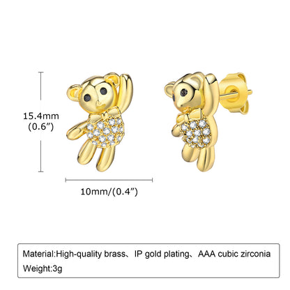 1 Pair Simple Style Animal Star Heart Shape Plating Inlay Stainless Steel Diamond Gold Plated Ear Studs