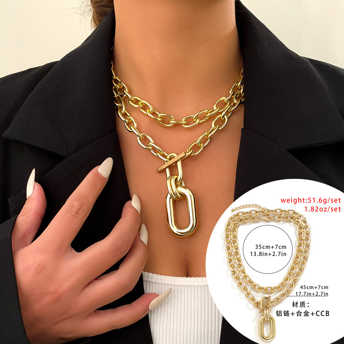 Vintage Style Geometric Solid Color Ccb Alloy Aluminum Plating Chain Women's Pendant Necklace