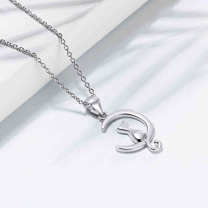 Elegant Simple Style Moon Cat Sterling Silver Plating Women's Earrings Necklace