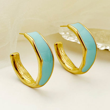 1 Pair Casual Simple Style Commute C Shape Enamel Plating Stainless Steel Gold Plated Ear Studs