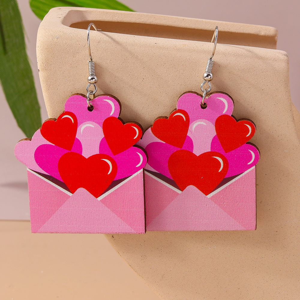 1 Pair Romantic Lips Car Heart Shape Alloy Wood Drop Earrings