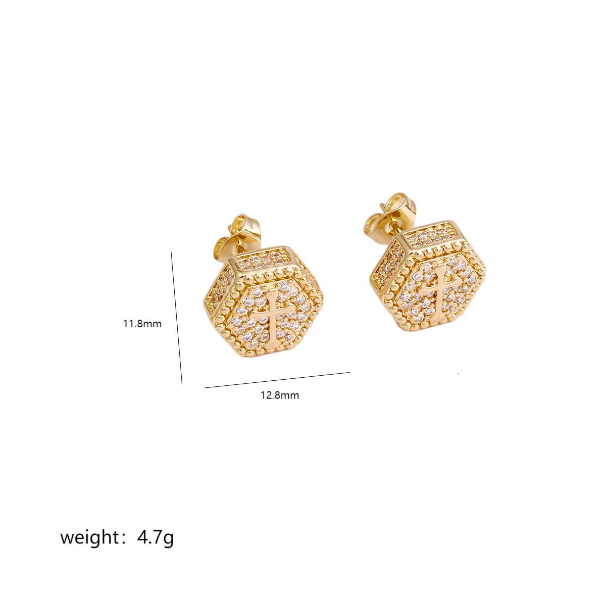 1 Pair Simple Style Hexagon Cross Plating Inlay Copper Zircon 18k Gold Plated Ear Studs