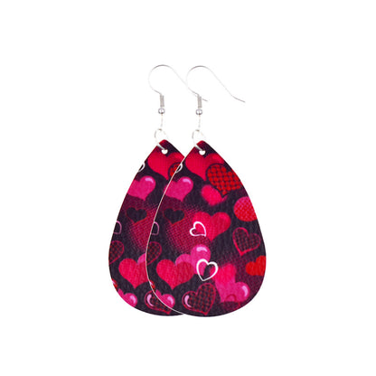 1 Pair Lady Classic Style Water Droplets Heart Shape Pu Leather Drop Earrings