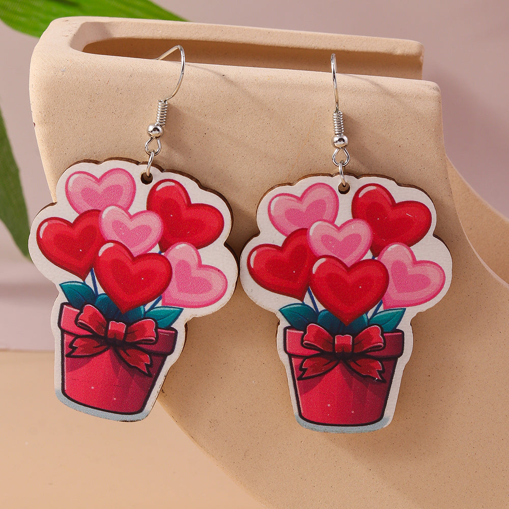 1 Pair Romantic Lips Car Heart Shape Alloy Wood Drop Earrings